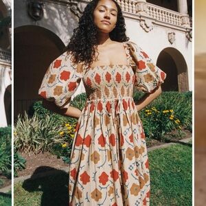 Christy Dawn Katrina Dress Oak Leaf Small NWT / Block Print Smocked Puff Sleeve